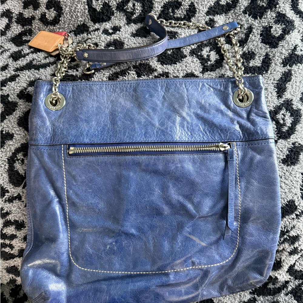 Coach Blue Leather Shoulder Bag with Silver Hardware